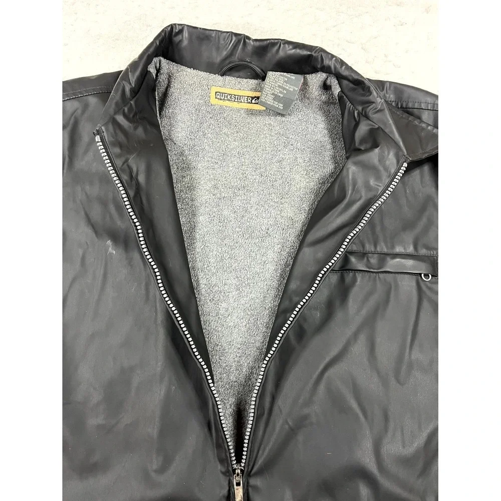 Y2K Quiksilver Jacket Mens Medium Black Fleece Lined Full Zip Insulated Thermal